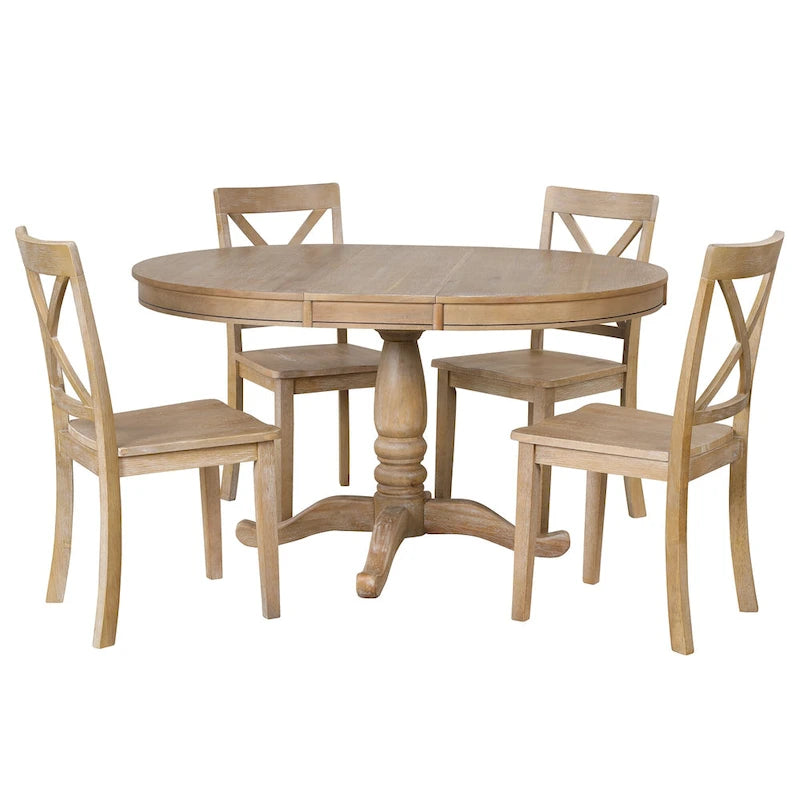 Ensemble de table à manger moderne pour 4 personnes avec table ronde et 4 chaises de cuisine, ensemble de table de cuisine 5 pièces pour salle à manger
