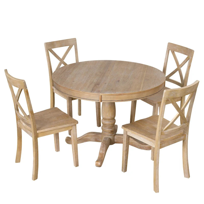Ensemble de table à manger moderne pour 4 personnes avec table ronde et 4 chaises de cuisine, ensemble de table de cuisine 5 pièces pour salle à manger