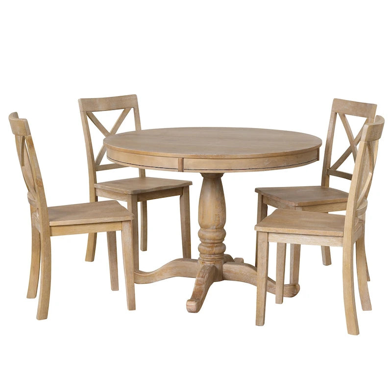 Ensemble de table à manger moderne pour 4 personnes avec table ronde et 4 chaises de cuisine, ensemble de table de cuisine 5 pièces pour salle à manger