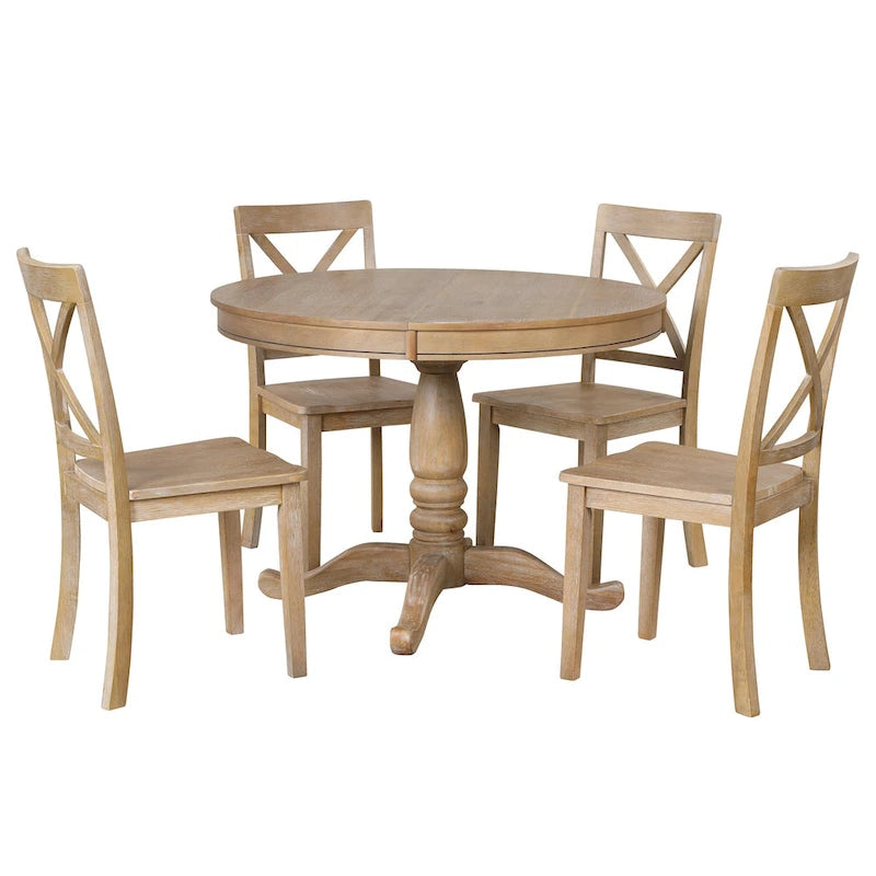 Ensemble de table à manger moderne pour 4 personnes avec table ronde et 4 chaises de cuisine, ensemble de table de cuisine 5 pièces pour salle à manger