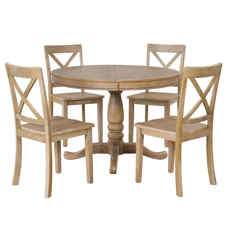Ensemble de table à manger moderne pour 4 personnes avec table ronde et 4 chaises de cuisine, ensemble de table de cuisine 5 pièces pour salle à manger