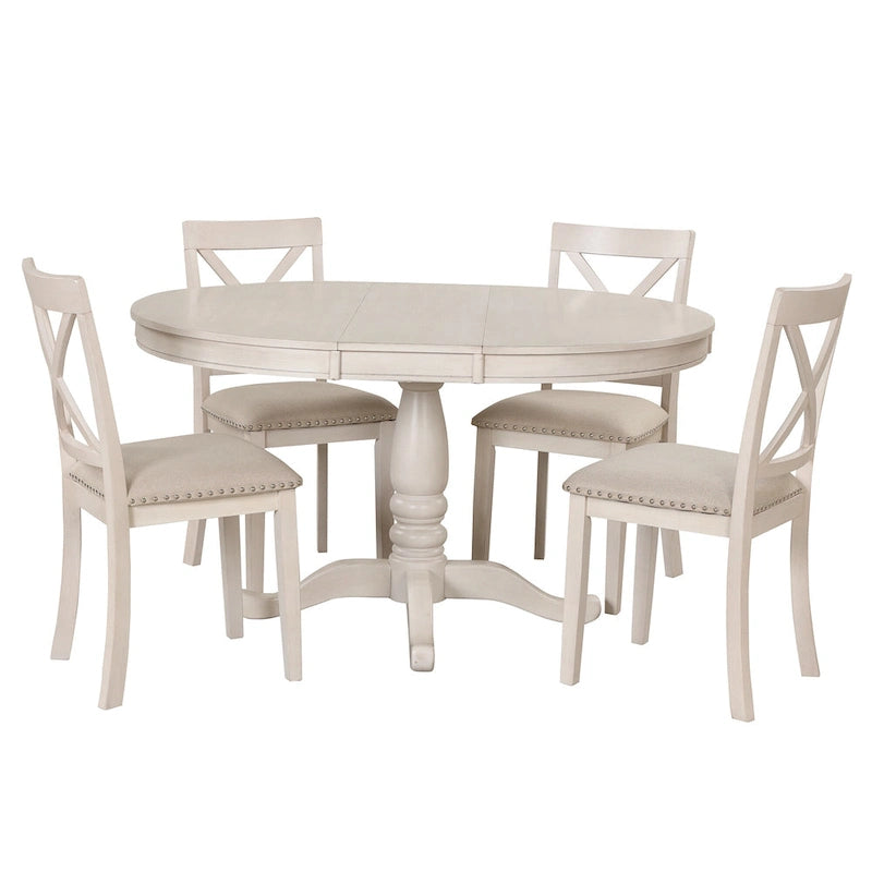 Ensemble de table à manger moderne pour 4 personnes avec table ronde et 4 chaises de cuisine, ensemble de table de cuisine 5 pièces pour salle à manger