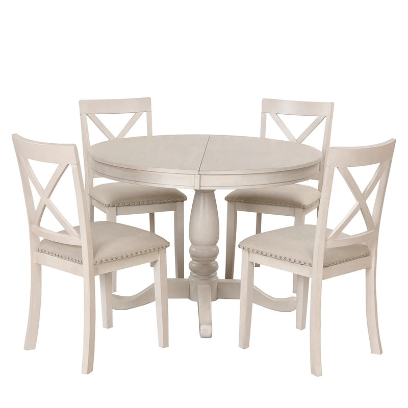 Ensemble de table à manger moderne pour 4 personnes avec table ronde et 4 chaises de cuisine, ensemble de table de cuisine 5 pièces pour salle à manger