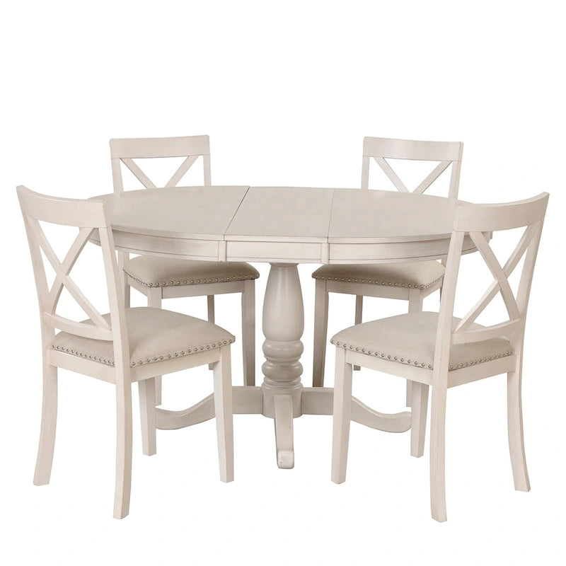 Ensemble de table à manger moderne pour 4 personnes avec table ronde et 4 chaises de cuisine, ensemble de table de cuisine 5 pièces pour salle à manger
