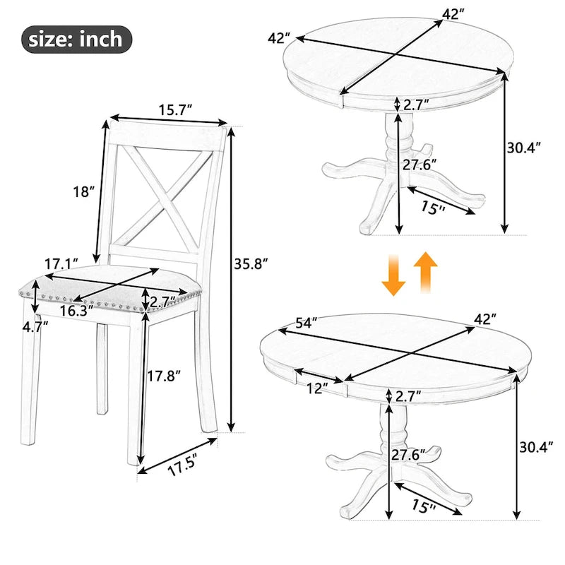 Ensemble de table à manger moderne pour 4 personnes avec table ronde et 4 chaises de cuisine, ensemble de table de cuisine 5 pièces pour salle à manger