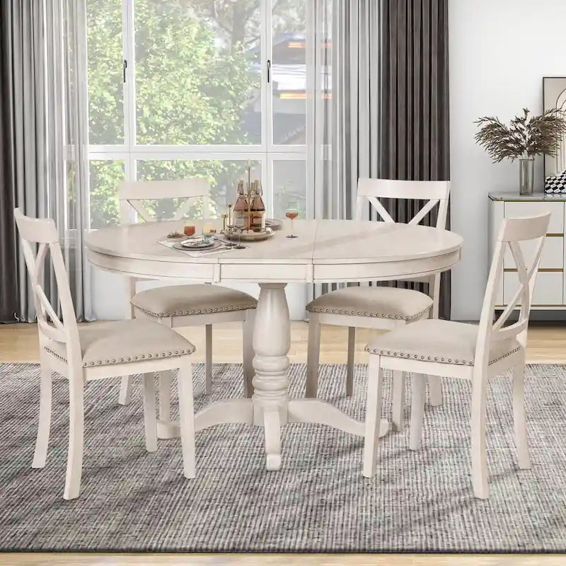 Ensemble de table à manger moderne pour 4 personnes avec table ronde et 4 chaises de cuisine, ensemble de table de cuisine 5 pièces pour salle à manger