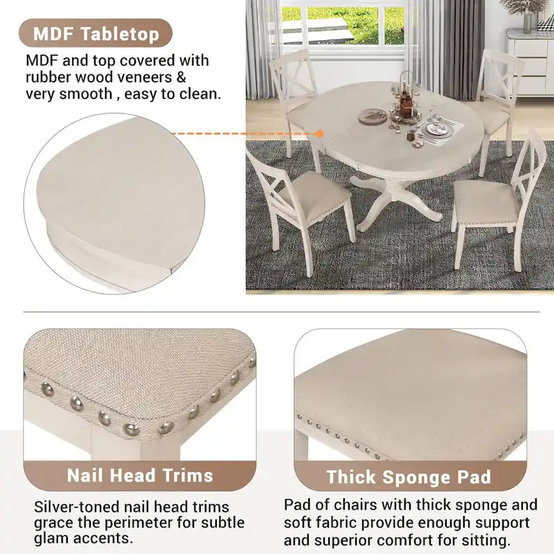 Ensemble de table à manger moderne pour 4 personnes avec table ronde et 4 chaises de cuisine, ensemble de table de cuisine 5 pièces pour salle à manger