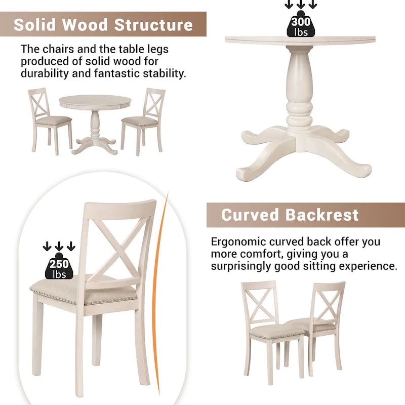 Ensemble de table à manger moderne pour 4 personnes avec table ronde et 4 chaises de cuisine, ensemble de table de cuisine 5 pièces pour salle à manger