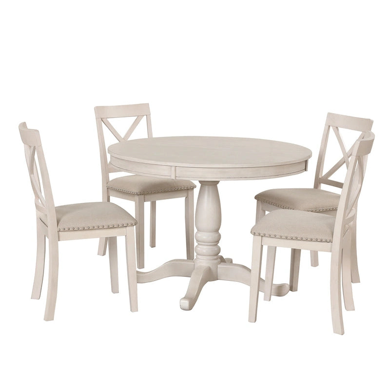 Ensemble de table à manger moderne pour 4 personnes avec table ronde et 4 chaises de cuisine, ensemble de table de cuisine 5 pièces pour salle à manger