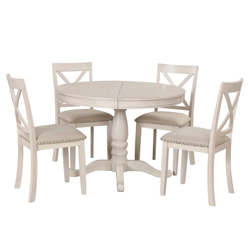 Ensemble de table à manger moderne pour 4 personnes avec table ronde et 4 chaises de cuisine, ensemble de table de cuisine 5 pièces pour salle à manger