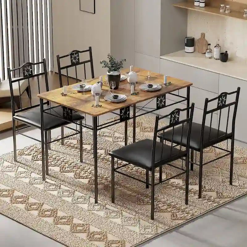 VECELO Ensemble de salle à manger 3/5 pièces Mid-century avec chaises rembourrées