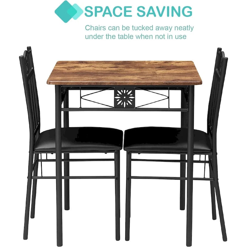 VECELO Ensemble table et chaises de salle à manger 3/5 pièces, ensembles de salle à manger marron antique