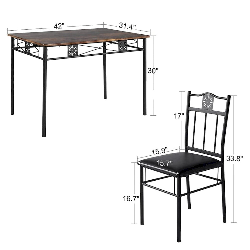VECELO Ensemble table et chaises de salle à manger 3/5 pièces, ensembles de salle à manger marron antique