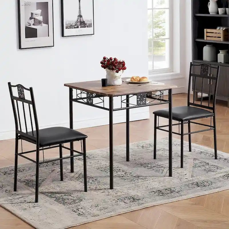 VECELO Ensemble table et chaises de salle à manger 3/5 pièces, ensembles de salle à manger marron antique