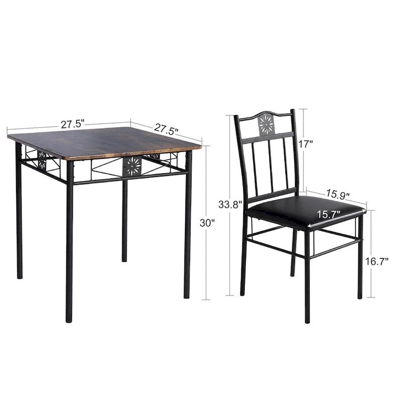 VECELO Ensemble table et chaises de salle à manger 3/5 pièces, ensembles de salle à manger marron antique