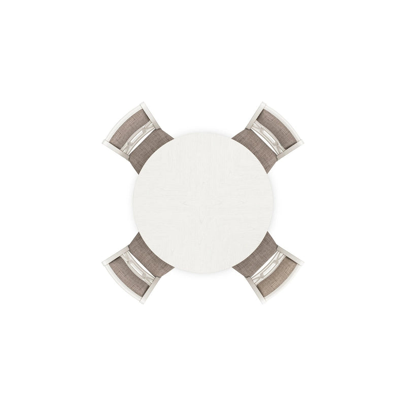 Ensemble table à manger ronde 5 pièces Berg, bois gris blanc, 4 chaises rembourrées