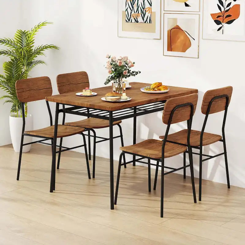 Ensemble table de cuisine carrée et 4 chaises Costway 5 pièces en bois avec cadre en métal