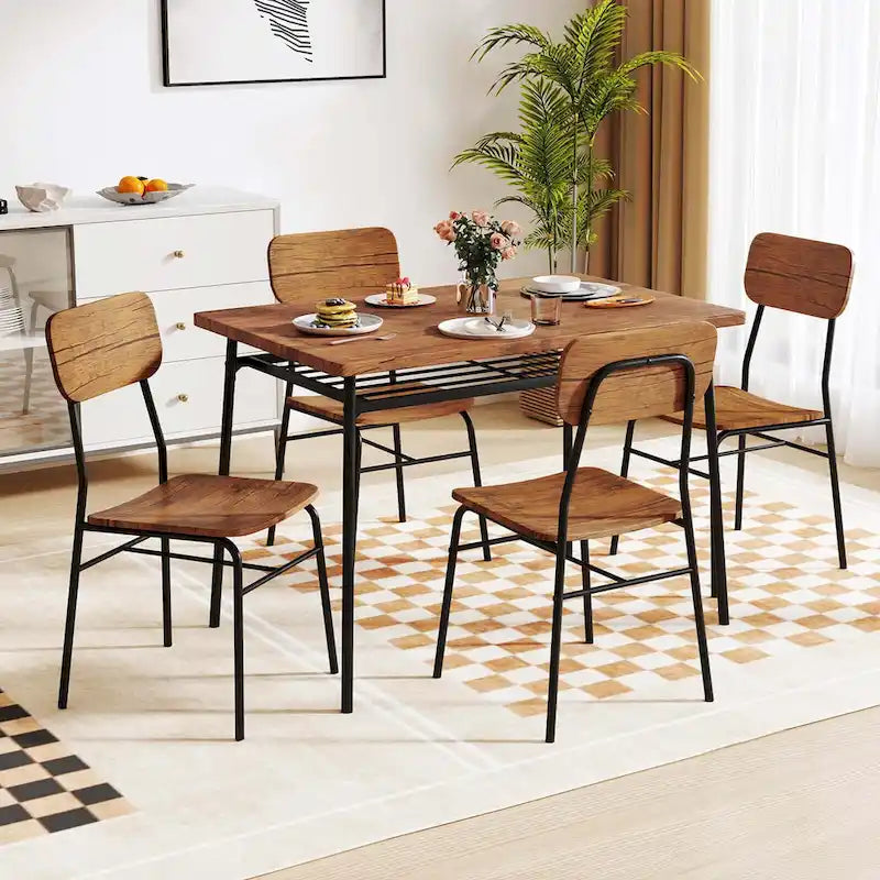 Ensemble table de cuisine carrée et 4 chaises Costway 5 pièces en bois avec cadre en métal