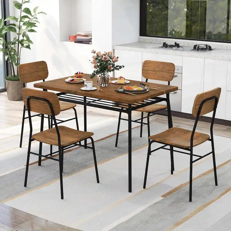 Ensemble table de cuisine carrée et 4 chaises Costway 5 pièces en bois avec cadre en métal