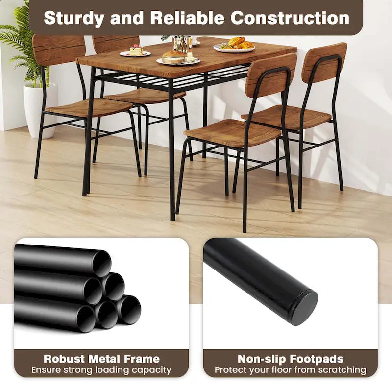 Ensemble table de cuisine carrée et 4 chaises Costway 5 pièces en bois avec cadre en métal