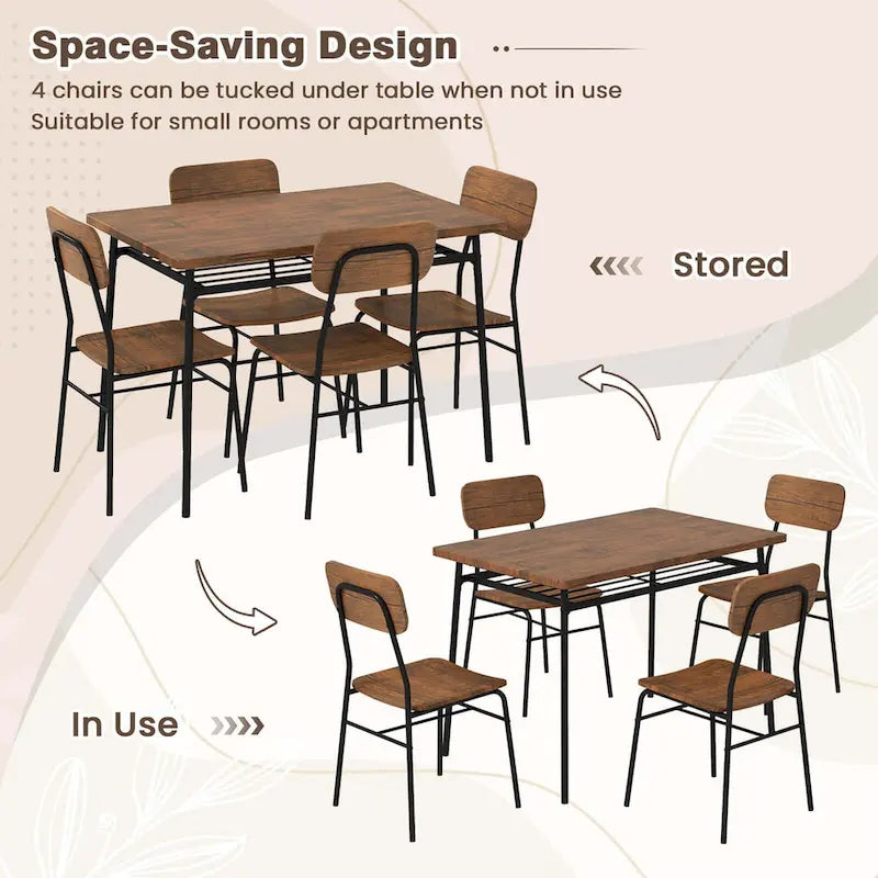 Ensemble table de cuisine carrée et 4 chaises Costway 5 pièces en bois avec cadre en métal