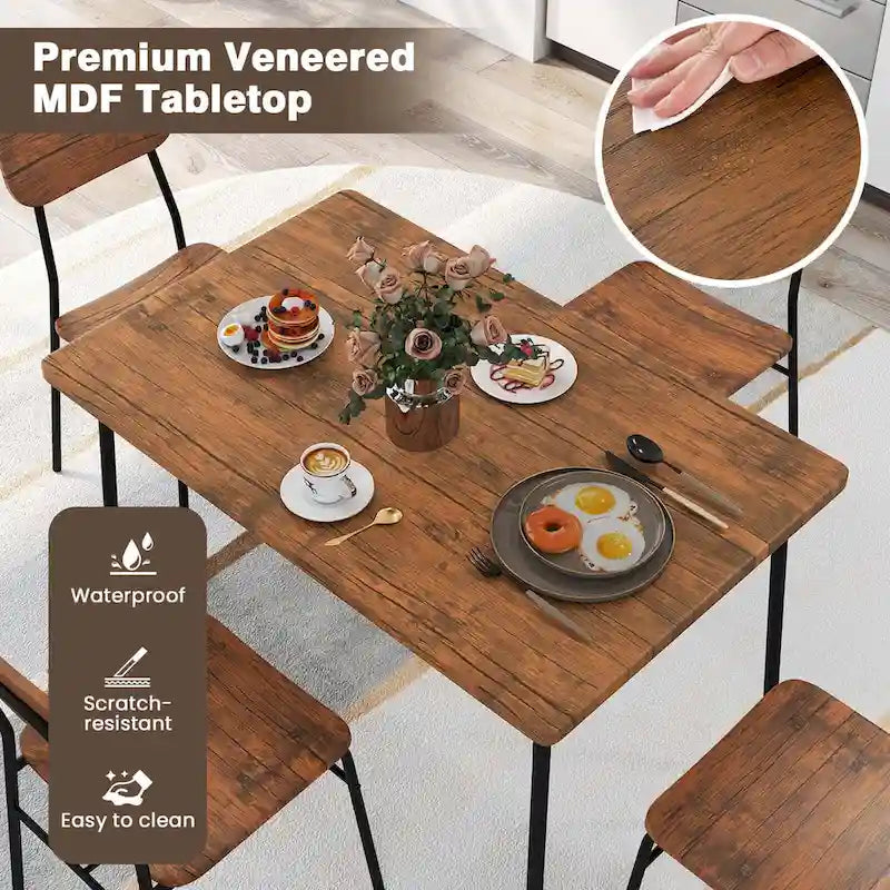 Ensemble table de cuisine carrée et 4 chaises Costway 5 pièces en bois avec cadre en métal