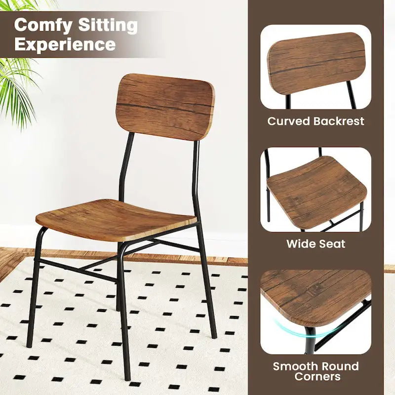 Ensemble table de cuisine carrée et 4 chaises Costway 5 pièces en bois avec cadre en métal