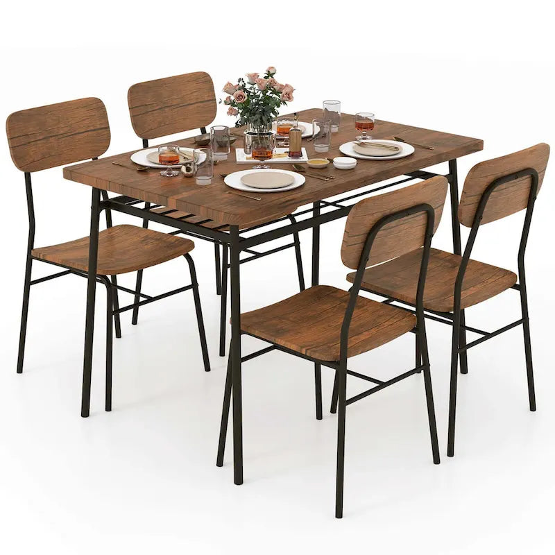 Ensemble table de cuisine carrée et 4 chaises Costway 5 pièces en bois avec cadre en métal