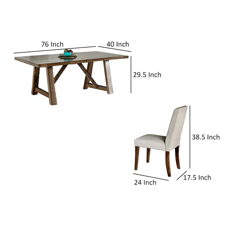 Ensemble de salle à manger Jule 7 pièces, table rectangulaire marron, chaises, banc avec assise blanche