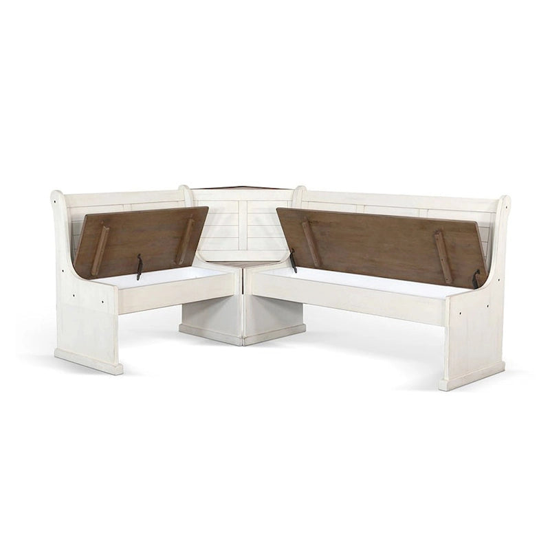 Ensemble coin-repas 4 pièces Sime avec banc et table à manger blancs et marron
