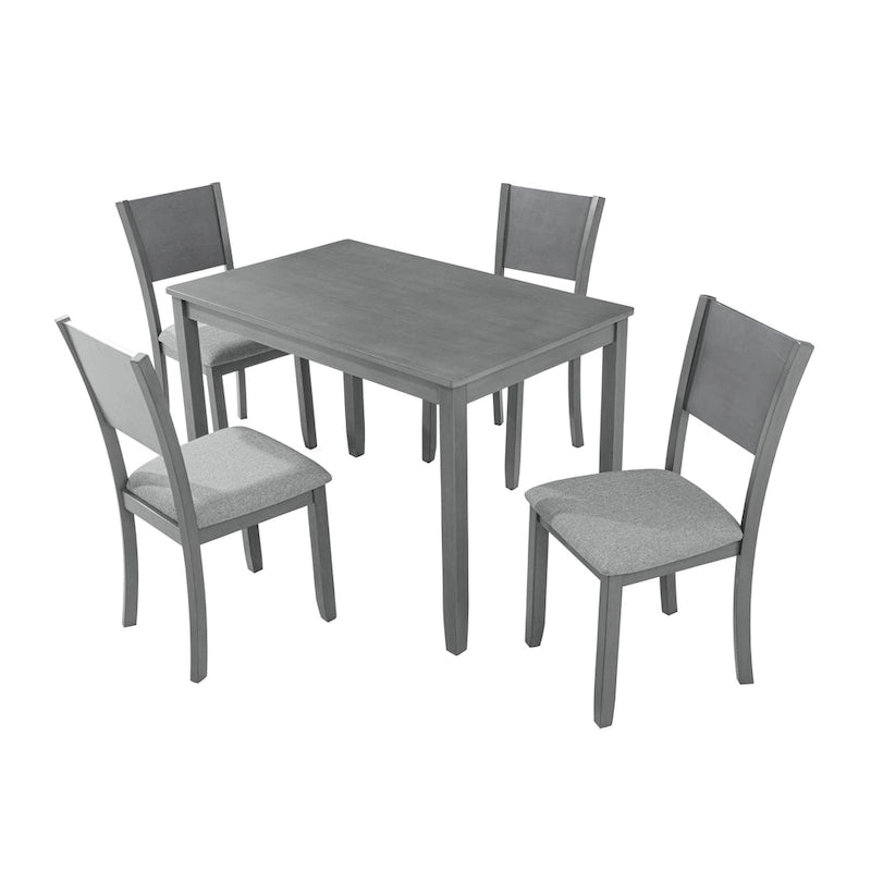 Ensemble table et chaises de salle à manger 5 pièces, table à manger rectangulaire en bois avec 4 chaises rembourrées à dossier haut et 1 banc