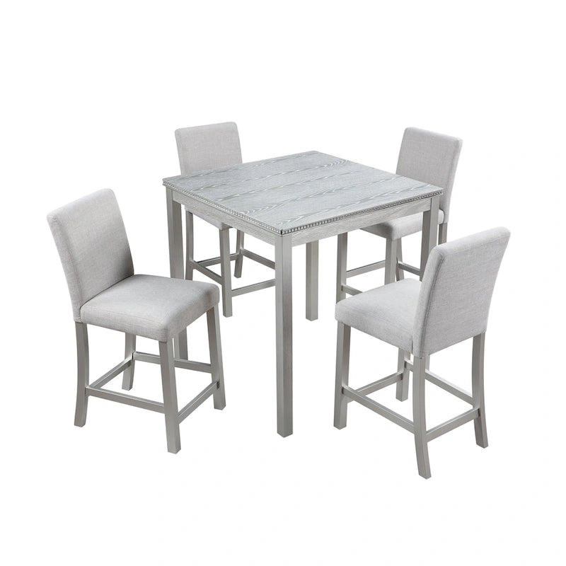 Ensemble de salle à manger 5 pièces à hauteur de comptoir, Meubles de salle à manger en bois avec table carrée et 4 chaises rembourrées