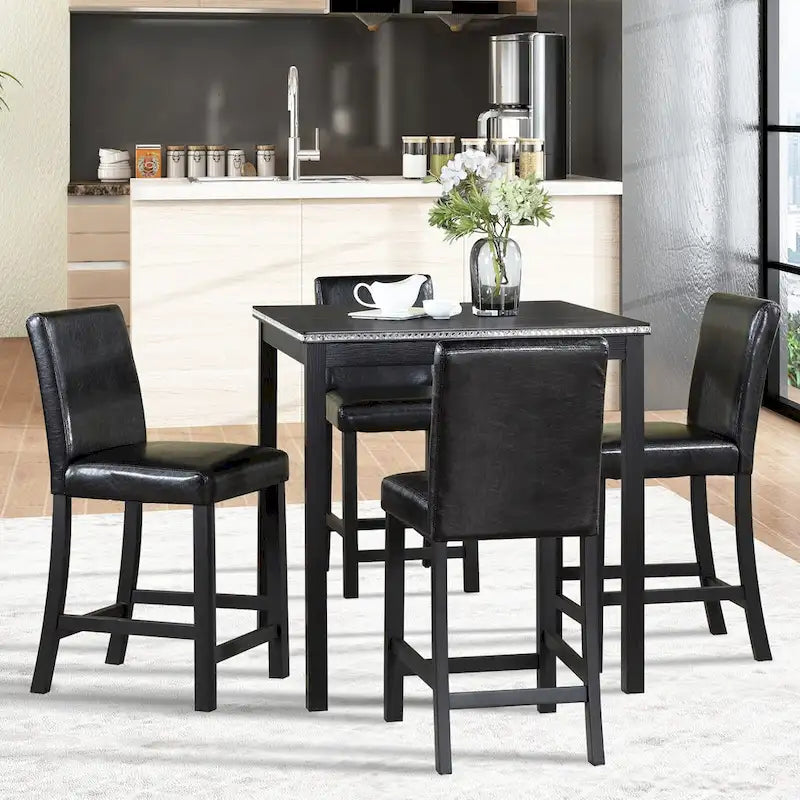 Ensemble de salle à manger 5 pièces à hauteur de comptoir, Meubles de salle à manger en bois avec table carrée et 4 chaises rembourrées