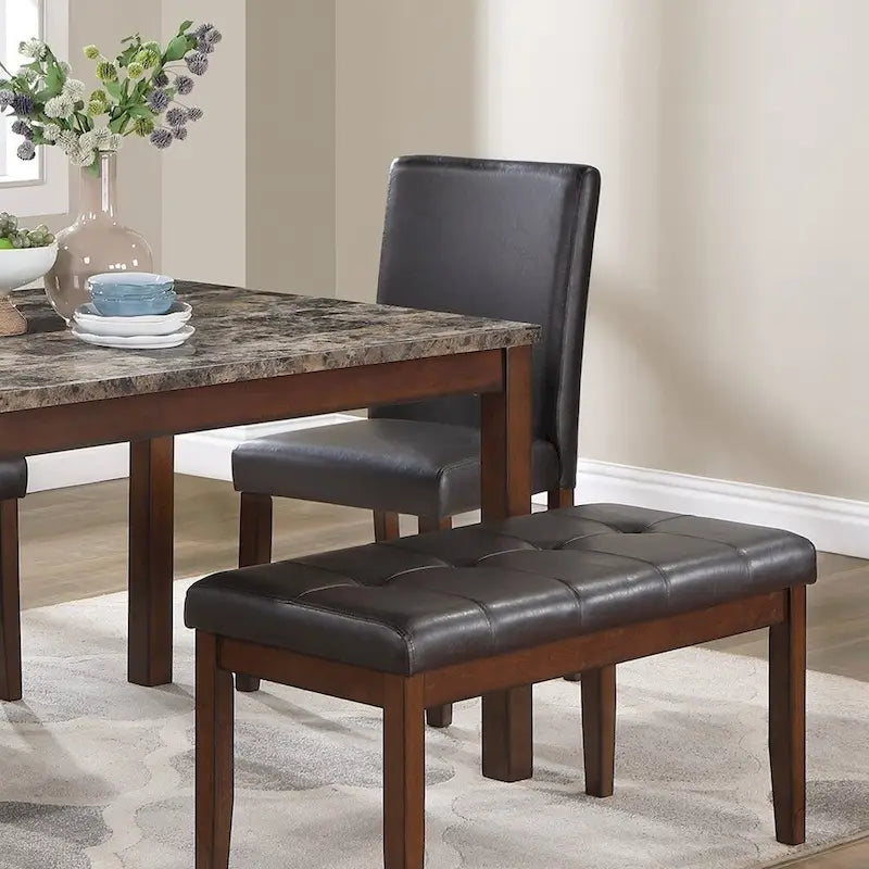 Ensemble de salle à manger 5 pièces, ensemble de dînette de cuisine avec table en faux marbre, banc et 3 chaises rembourrées en similicuir