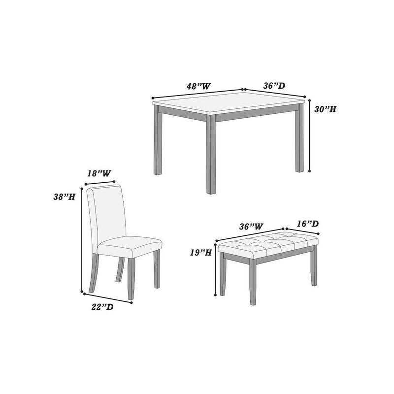 Ensemble de salle à manger 5 pièces, ensemble de dînette de cuisine avec table en faux marbre, banc et 3 chaises rembourrées en similicuir