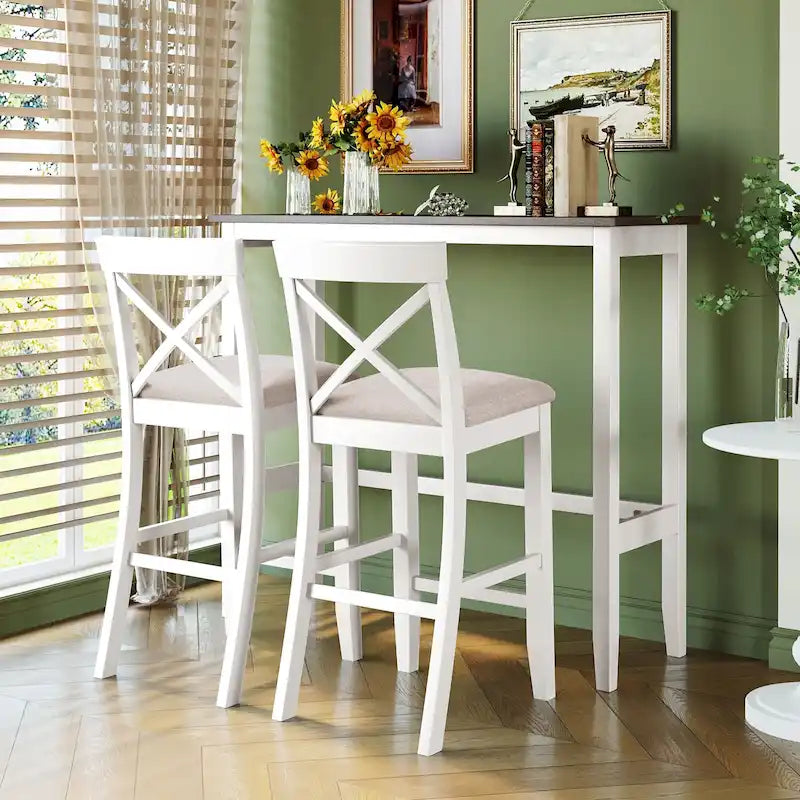 Ensemble table et chaises de salle à manger 3 pièces, petite table et chaises de hauteur comptoir avec coin petit-déjeuner de cuisine et 2 chaises