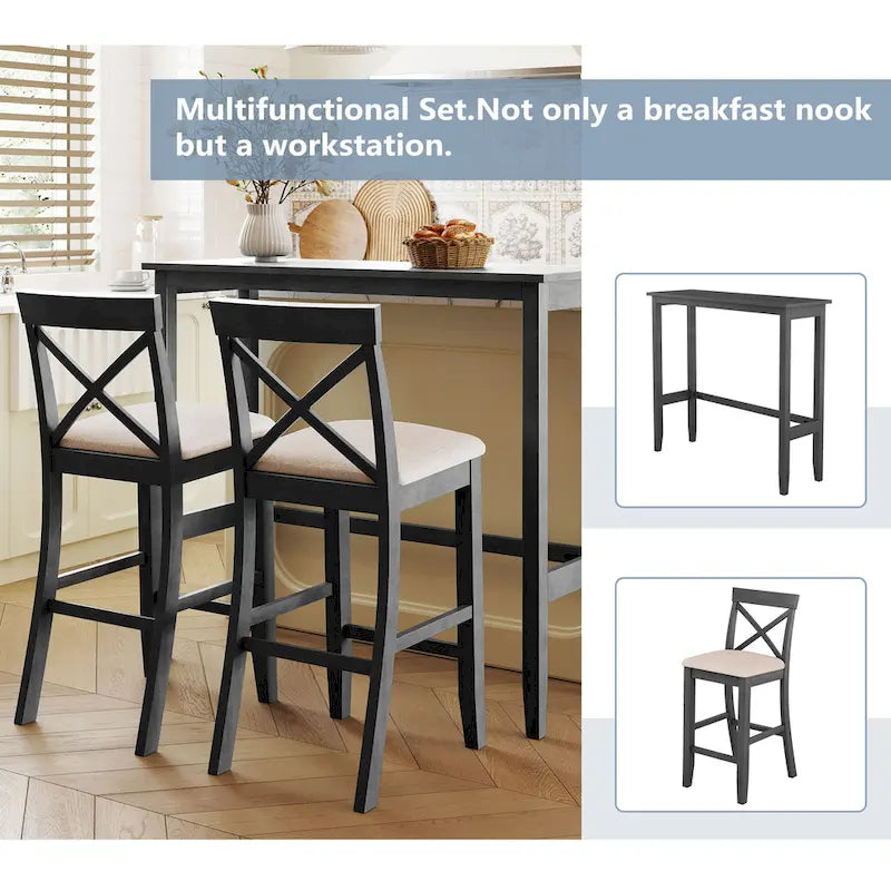 Ensemble table et chaises de salle à manger 3 pièces, petite table et chaises de hauteur comptoir avec coin petit-déjeuner de cuisine et 2 chaises