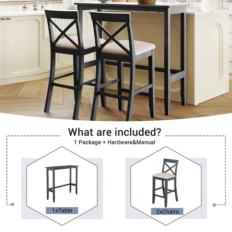 Ensemble table et chaises de salle à manger 3 pièces, petite table et chaises de hauteur comptoir avec coin petit-déjeuner de cuisine et 2 chaises
