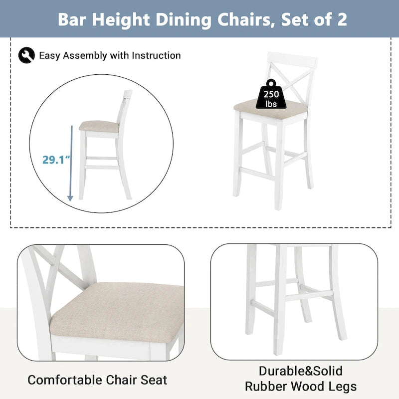 Ensemble table et chaises de salle à manger 3 pièces, petite table et chaises de hauteur comptoir avec coin petit-déjeuner de cuisine et 2 chaises