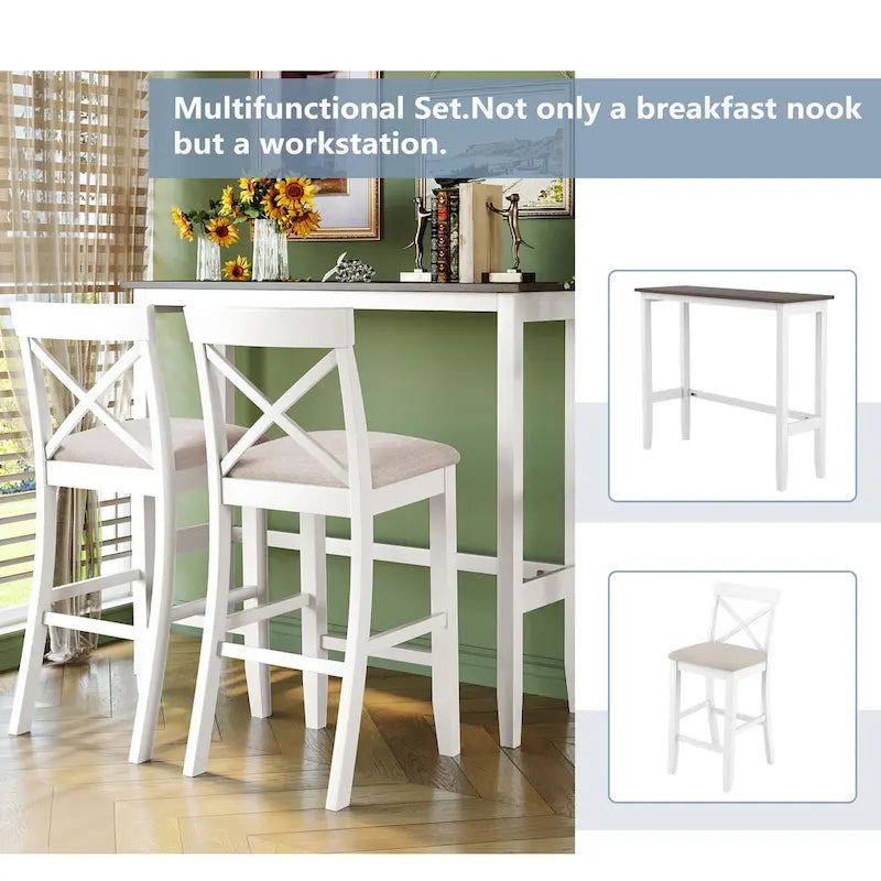 Ensemble table et chaises de salle à manger 3 pièces, petite table et chaises de hauteur comptoir avec coin petit-déjeuner de cuisine et 2 chaises