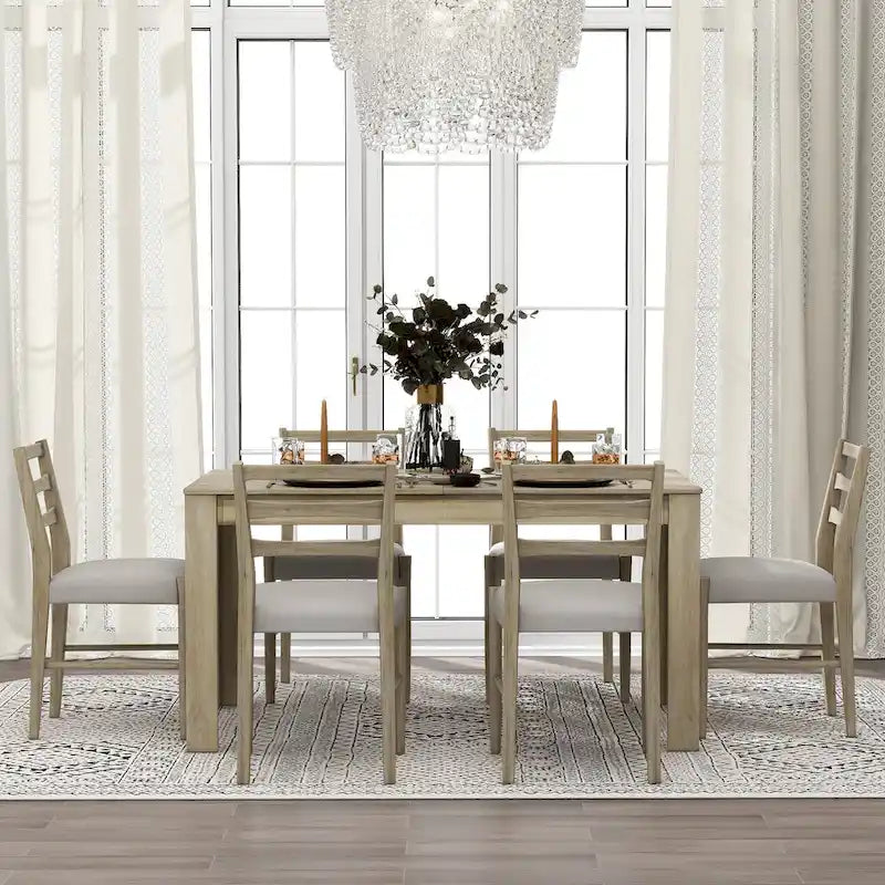 Ensemble de meubles en bois 7 pièces, ensemble de table de cuisine extensible avec rallonge et 2 tiroirs, 6 chaises de salle à manger rembourrées