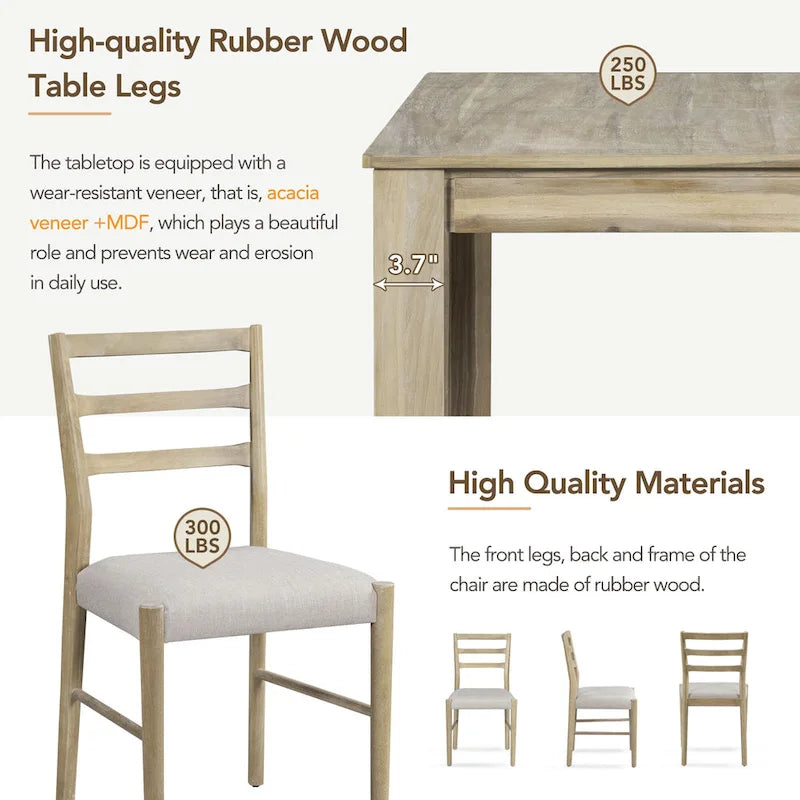 Ensemble de meubles en bois 7 pièces, ensemble de table de cuisine extensible avec rallonge et 2 tiroirs, 6 chaises de salle à manger rembourrées