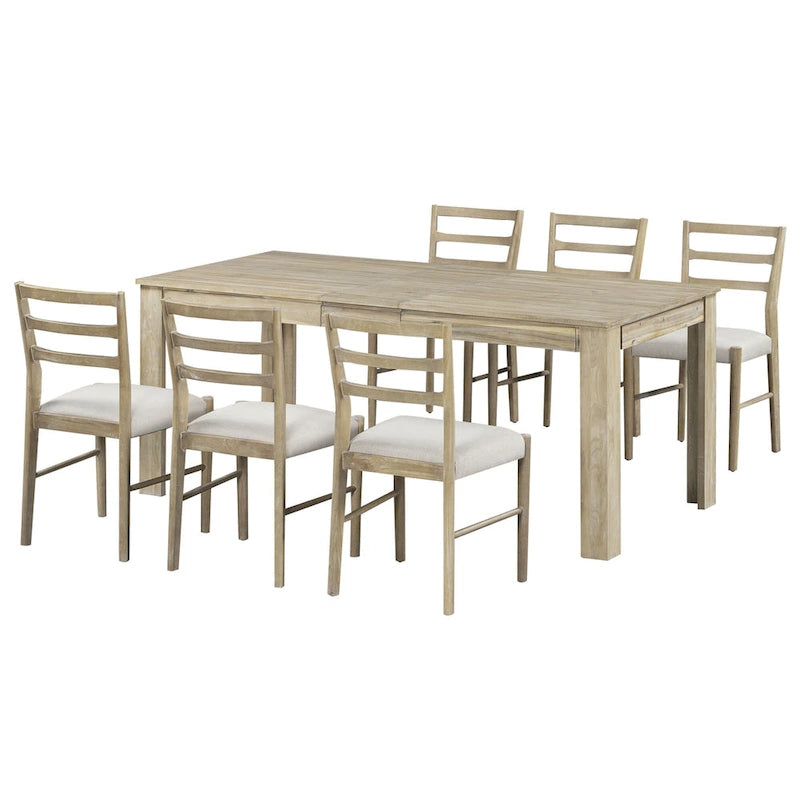 Ensemble de meubles en bois 7 pièces, ensemble de table de cuisine extensible avec rallonge et 2 tiroirs, 6 chaises de salle à manger rembourrées