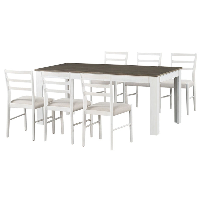 Ensemble de meubles en bois 7 pièces, ensemble de table de cuisine extensible avec rallonge et 2 tiroirs, 6 chaises de salle à manger rembourrées