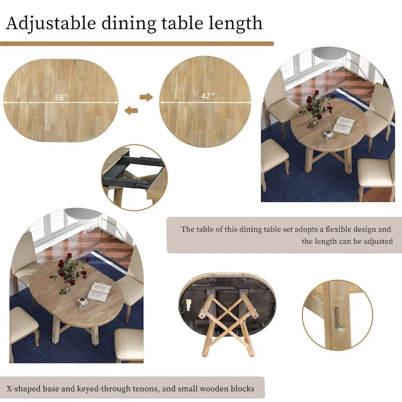 Ensemble de salle à manger 5 pièces, ensemble de table à manger ronde en bois avec table à manger extensible et 4 chaises de salle à manger rembourrées
