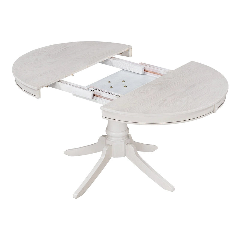 Ensemble de table à manger ronde 5 pièces, ensemble de table et chaises de cuisine en bois massif avec table extensible et 4 chaises rembourrées