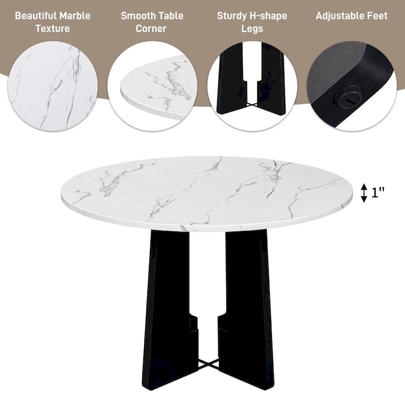 Ensemble table et 4 chaises de cuisine, ensemble table à manger ronde 4 personnes, 4 chaises rembourrées avec pieds en bois d'hévéa