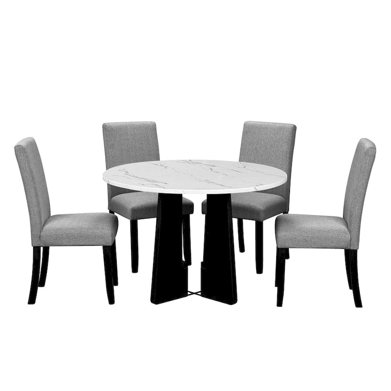 Ensemble table et 4 chaises de cuisine, ensemble table à manger ronde 4 personnes, 4 chaises rembourrées avec pieds en bois d'hévéa