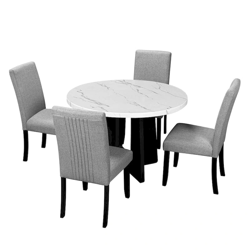Ensemble table et 4 chaises de cuisine, ensemble table à manger ronde 4 personnes, 4 chaises rembourrées avec pieds en bois d'hévéa
