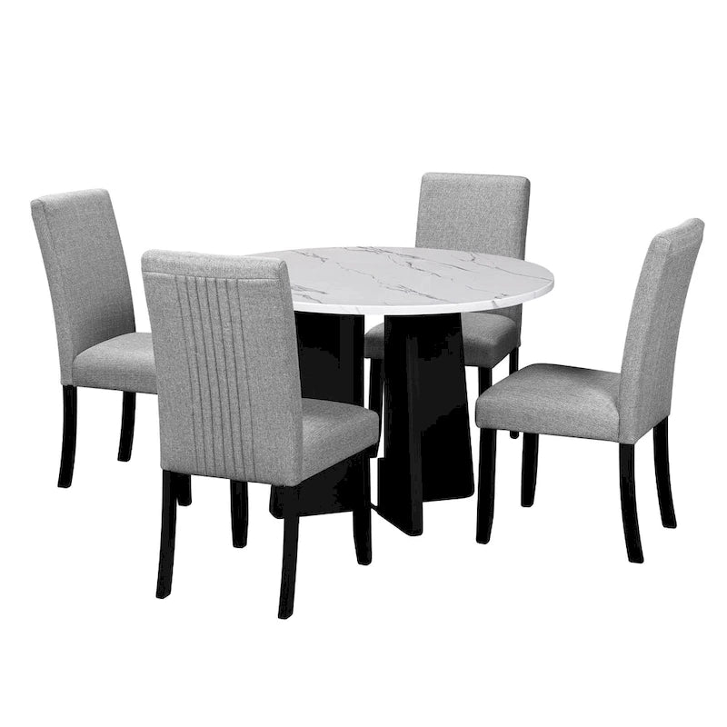 Ensemble table et 4 chaises de cuisine, ensemble table à manger ronde 4 personnes, 4 chaises rembourrées avec pieds en bois d'hévéa
